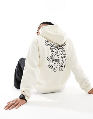 Bolongaro Trevor hoodie in off white with embroidered back skull print