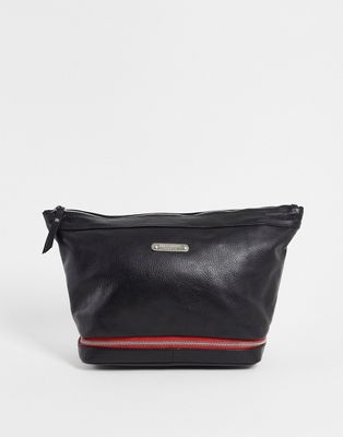 Bolongaro Trevor leather contrast piping toiletry bag in black