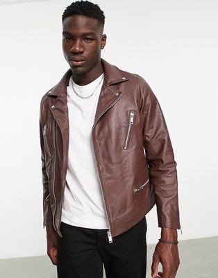 Bolongaro Trevor leather jacket in brown-Red