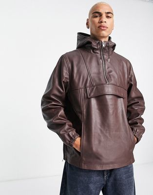 Bolongaro Trevor leather pullover jacket in brown-Red