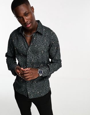 Bolongaro Trevor long sleeve leopard print shirt in gray and black