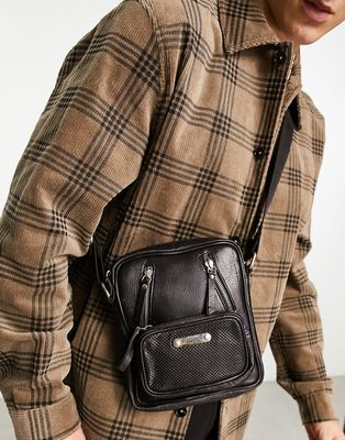Bolongaro Trevor mini leather cross body bag with double zip detail in black