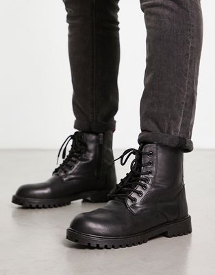 Bolongaro Trevor minimal lace-up boots in black faux leather