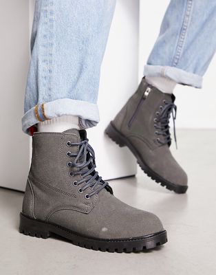 Bolongaro Trevor minimal lace-up boots in gray faux leather