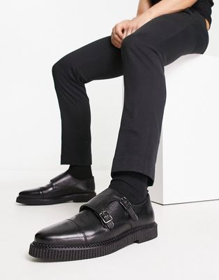 Bolongaro Trevor monk shoes with ridge sole in black leather