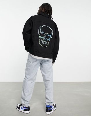 Bolongaro Trevor oversized denim jacket with skull back print in black