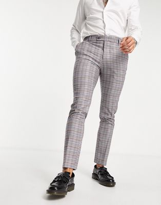 Bolongaro Trevor plaid skinny suit pants in gray