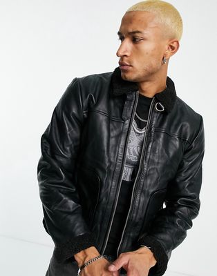 Bolongaro Trevor reversible aviator shearling & leather jacket-Black