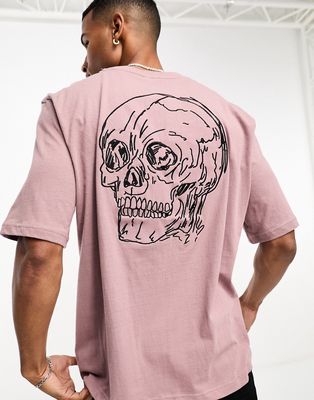 Bolongaro Trevor short sleeve t-shirt in mauve with scrubble skull in mauve-Black