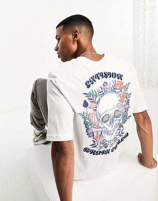 Bolongaro Trevor short sleeve t-shirt in white with mushroom skull print-Neutral