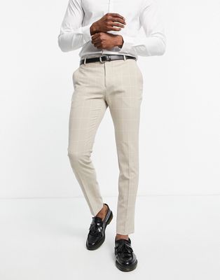 Bolongaro Trevor skinny suit pants in stone check-Neutral