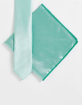 Bolongaro Trevor skinny tie and pocket square set in sage-Green