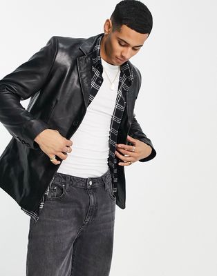 Bolongaro Trevor slim fit leather suit jacket-Black