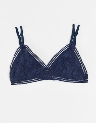 Bolongaro Trevor soft touch lace triangle bra in navy - part of a set-Black