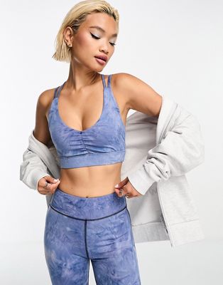 Bolongaro Trevor Sport ruched front strappy sports bra in blue tie dye - part of a set-Multi