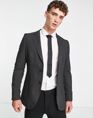 Bolongaro Trevor stripe seersucker skinny fit suit jacket in gray