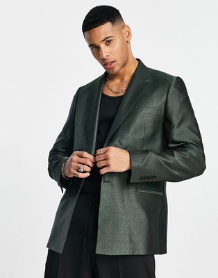 Bolongaro Trevor super skinny fit double breasted glitter blazer-Green
