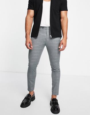 Bolongaro Trevor super skinny fit gray windowpane plaid suit pants-Green
