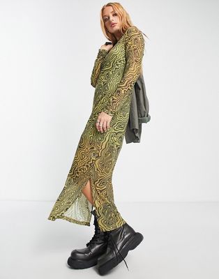 Bolongaro Trevor swirl print mesh midi dress in multi-Green