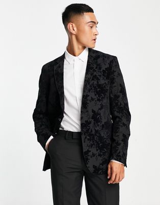 Bolongaro Trevor velvet rose print suit jacket in black