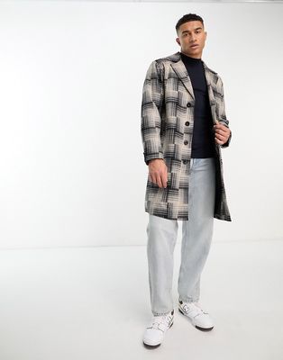 Bolongaro Trevor wool mix duster coat in black and beige plaid-Multi