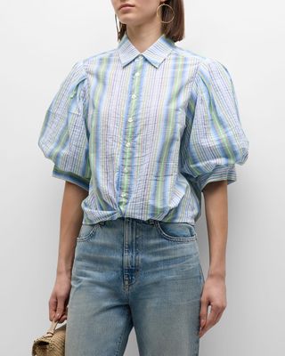 Bomba Striped Puff-Sleeve Cotton Shirt