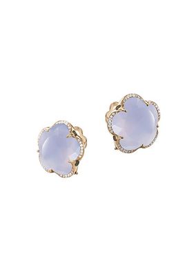 Bon Ton 18K Rose Gold, Light Blue Chalcedony & Diamond Stud Earrings