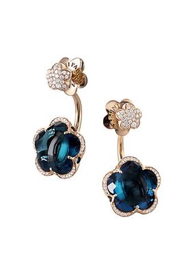 Bon Ton 18K Rose Gold, London Blue Topaz & 0.58 TCW Diamond Drop Earrings