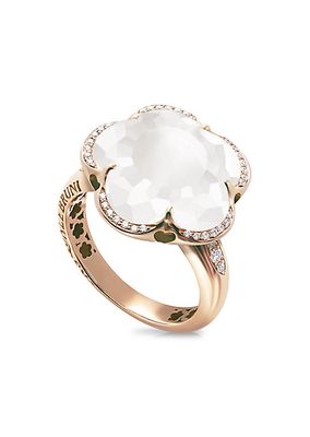 Bon Ton 18K Rose Gold, Milky Quartz & Diamond Ring