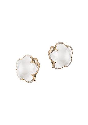 Bon Ton 18K Rose Gold, Milky Quartz & Diamond Stud Earrings