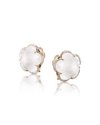 Bon Ton 18k Rose Gold Milky Quartz Earrings w/ Diamonds