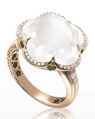 Bon Ton 18k Rose Gold Quartz Ring w/ Diamonds, Size 6.25