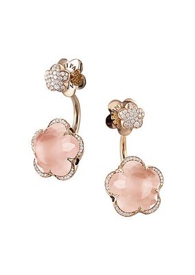 Bon Ton 18K Rose Gold, Rose Quartz & 0.58 TCW Diamond Drop Earrings