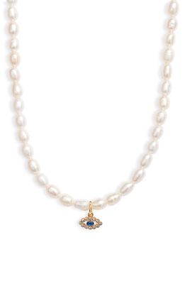 BONBONWHIMS Freshwater Pearl Evil Eye Pendant Necklace in White