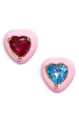 BONBONWHIMS Mini Lucky Cubic Zirconia Heart Stud Earrings in Red/Blue/Pink
