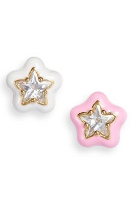 BONBONWHIMS Mini Lucky Cubic Zirconia Star Stud Earrings in White/Pink