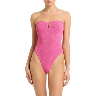 bond-eye Blake Strapless U-Bar One-Piece Swimsuit in Wild Berry Lurex 