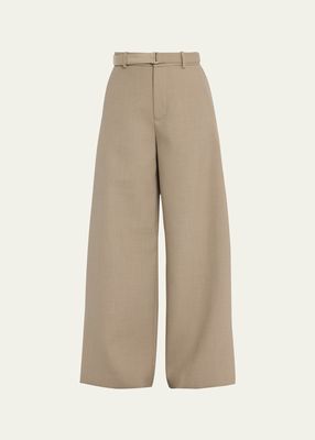 Bonded Wide-Leg Belted Trousers