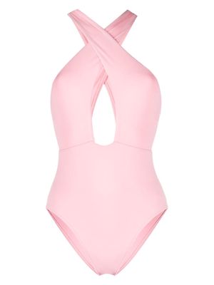 BONDI BORN Collins crossover-neck swimsuit - Pink