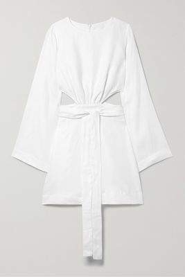 BONDI BORN - Rinca Belted Cutout Linen Mini Dress - White