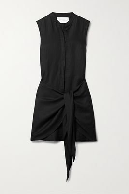 BONDI BORN - Valais Tie-front Woven Mini Dress - Black