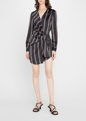 Bondi Pajama Stripe Waist-Tie Mini Dress