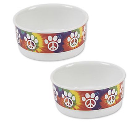 Bone Dry Set of 2 Peace Paw Ceramic Pet Bowl Sm all