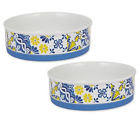 Bone Dry Set of 2 Portuguese Azulejos Ceramic P et Bowl Large