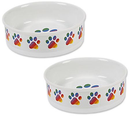 Bone Dry Set of 2  Rainbow Paw Ceramic Pet Bowl Large