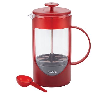 BonJour Coffee Unbreakable Plastic French Press , 40oz, Red