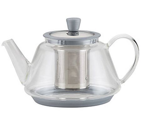 BonJour Tea Glass Teapot with Metallic Silver D etailing