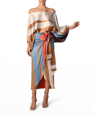 Bonnan Striped Silk Midi Skirt