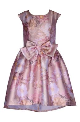 Bonnie Jean Kids' Floral Print High/Low Satin Dress in Pink Taupe