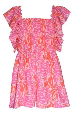 Bonnie Jean Kids' Tropical Print Romper in Fuchsia 